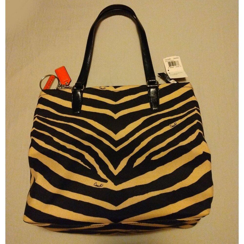 Coach Zebra Print Canvas Tote Purse K1380-F23283 Black and Tan - Picture 7 of 13